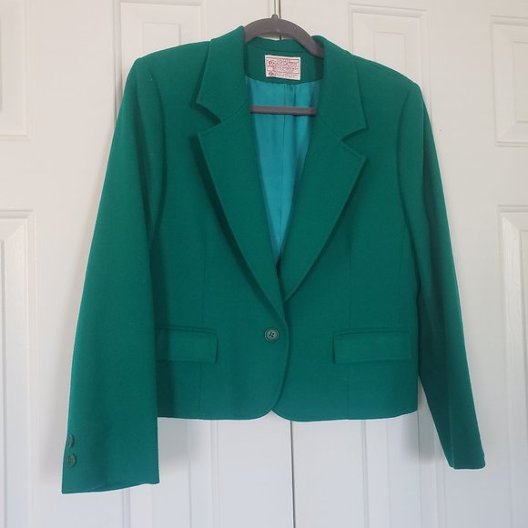 Pendleton 100% Wool Kelly Green Blazer - Size 12P - Picture 2 of 9